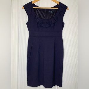 Banana Republic - Navy Sleeveless Midi Dress With Front Ruffle Detail - 0 Petite
